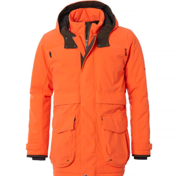 chaqueta de caza calinete y naranja de seguridad