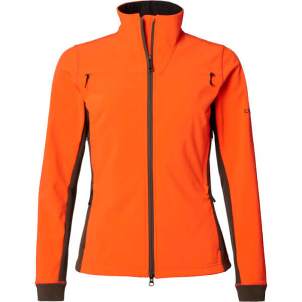 softshell caza mujer cortaviento naranja alta visibilidad