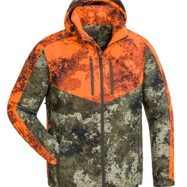 chaqueta de caza camu y naranja