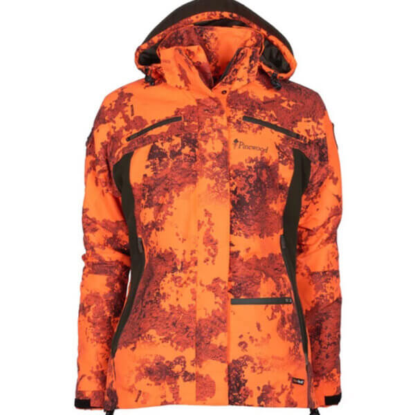 chaqueta de caza de mujer naranja de alta visibilidad impermeable