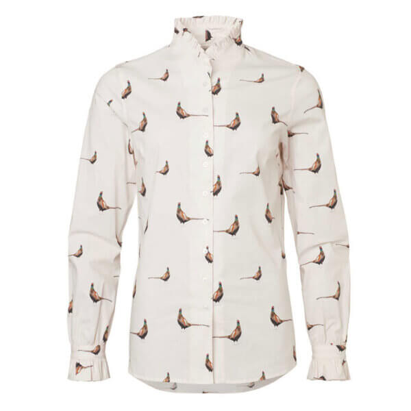 camisa de mujer para cazar estampado de faisanes